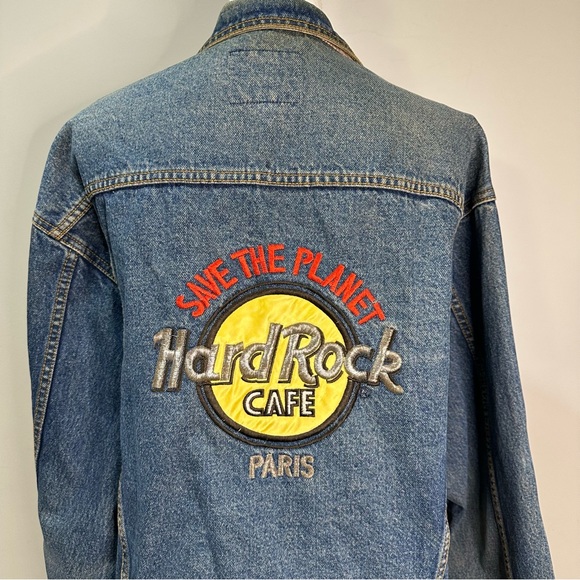 Vintage Jean Jacket - Vintage 90's HARD ROCK CAFE PARIS - SAVE THE PLANET - Picture 9 of 12